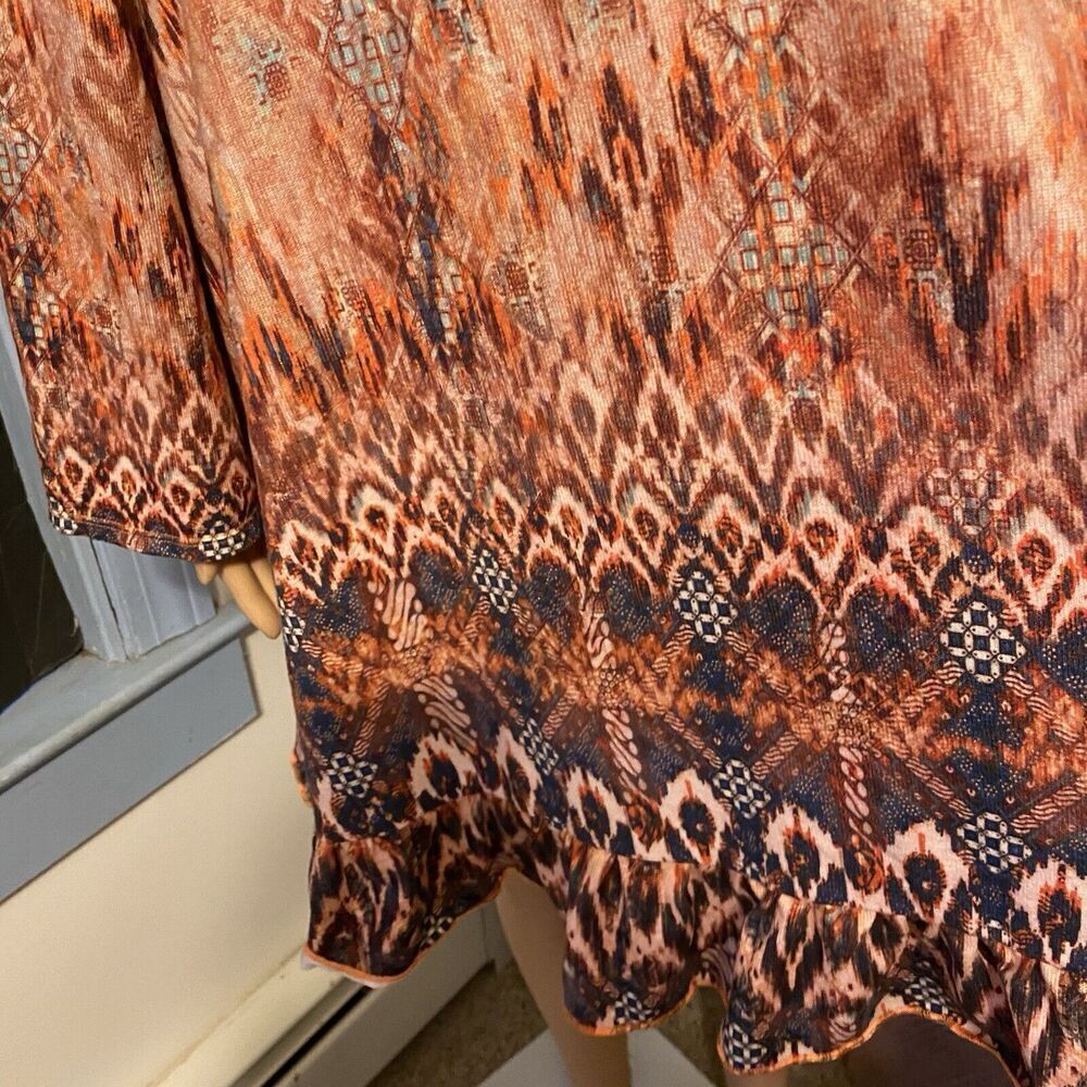 Song N Spirit Top Women Long Sleeve Flowy Tunic Blue Orange Aztec Stretch Sz XXL - Picture 8 of 9